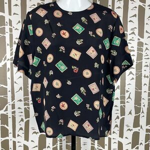 Vintage 90s Silk Short Sleeve Blouse S